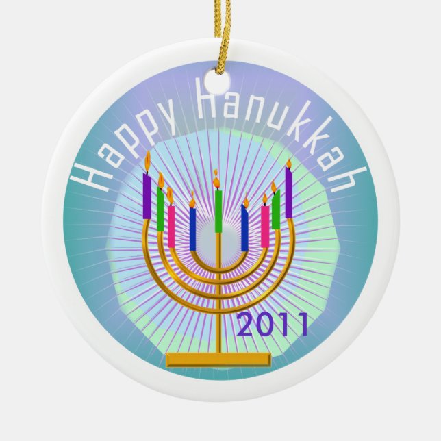 Dated Happy Hanukkah Keepsake Ornament (Front)