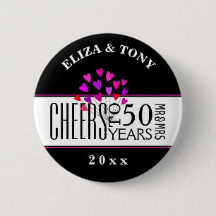 Dated Hearts 50th Wedding Anniversary Party Gift 2 Inch Round Button