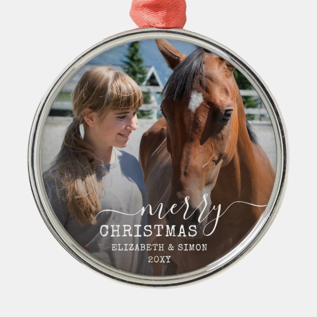 Dated Horse Photo Personalized Round Frame Metal Ornament (Front)