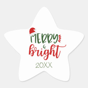 Dated Merry & Bright on White Holiday Stickers