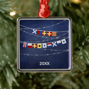 Dated #Nautical Merry #Christmas Signal Flag Metal Ornament