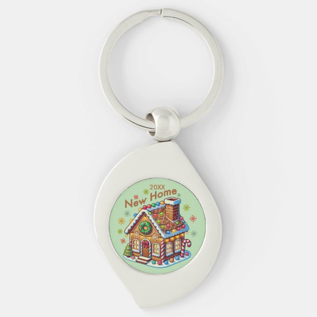 Dated New Home Gingerbread House Keychain (Front)