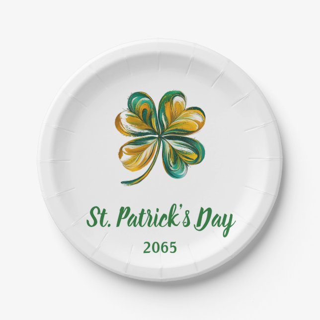 Dated St. Patrick's Day Shamrock Paper Plate (Front)