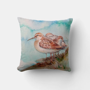Dated, Watercolor Sandpiper Shore Beach Bird Art  Throw Pillow