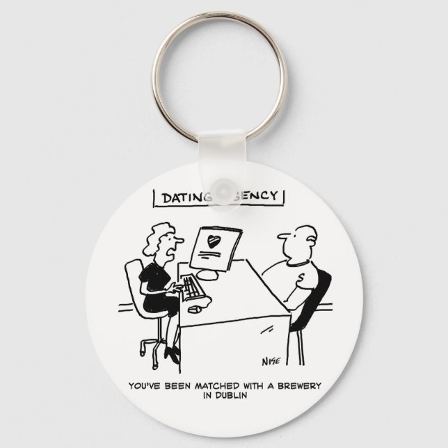 Dating Agency Matches with a Brewery Funny Cartoon Keychain (Front)