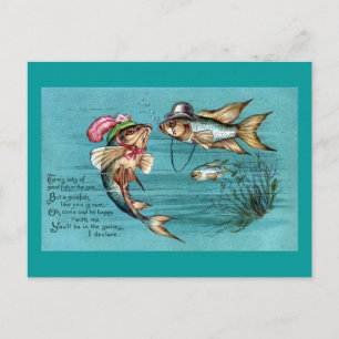 Dating Fish with Hats Vintage Postcard