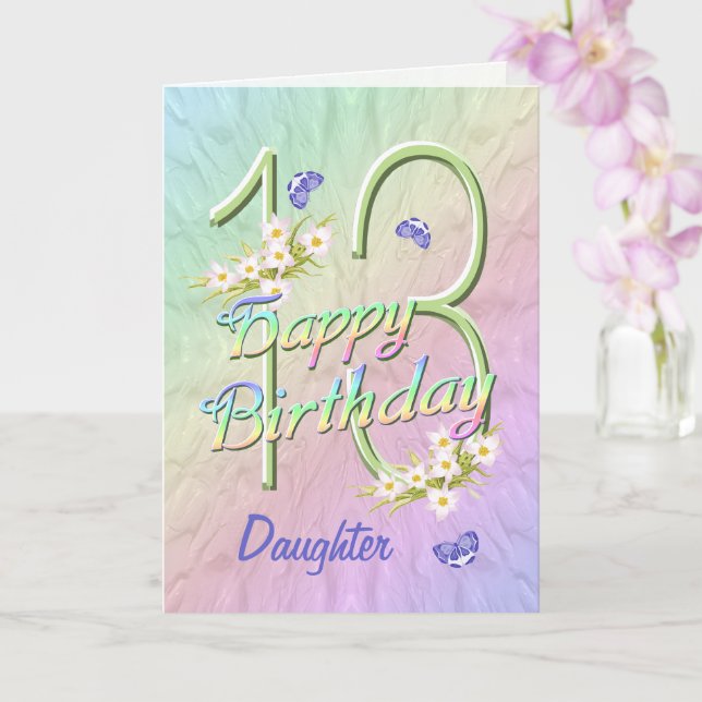 Daughter 13th Birthday Butterfly Garden Card (Orchid)