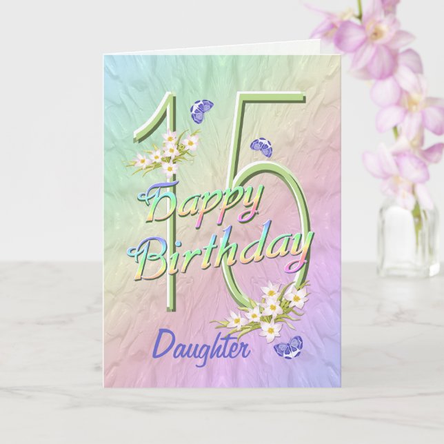 Daughter 15th Birthday Butterfly Garden Card (Orchid)