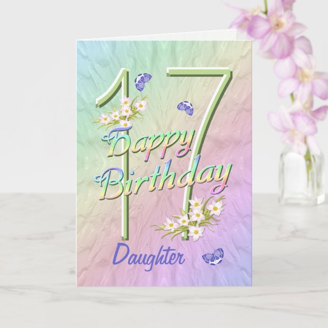 Daughter 17th Birthday Butterfly Garden Card (Orchid)