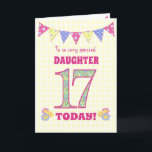 Daughter 17th Birthday Primrose and Bunting Card<br><div class="desc">A pretty 17th Birthday card for your daughter, with polka dot bunting, primrose flowers and numbers filled with a primrose pattern, all on a pale yellow check gingham background. The front cover message is, 'To a very special DAUGHTER 17 TODAY!' The inside message is just a suggestion and you can...</div>