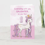 Daughter 1st Birthday Pink Horse With Crown Card<br><div class="desc">A sweet pink pony just like your daughter is prancing with the number one! Gold looking details are woven in her mane and tail. Perfect card to wish your daughter her 1st birthday!
(Digitally rendered golden looking colour)</div>