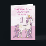 Daughter 1st Birthday Pink Horse With Crown Card<br><div class="desc">A sweet pink pony just like your daughter is prancing with the number one! Gold looking details are woven in her mane and tail. Perfect card to wish your daughter her 1st birthday!
(Digitally rendered golden looking colour)</div>