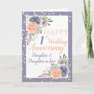 Daughter 1st Wedding Anniversary Purple Flower Card