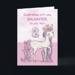 Daughter 2nd Birthday Pink Horse With Crown Card<br><div class="desc">A sweet pink pony just like your daughter is prancing with the number two! Gold looking details are woven in her mane and tail. Perfect card to wish your daughter on her 2nd birthday!
(Digitally rendered golden looking colour)</div>