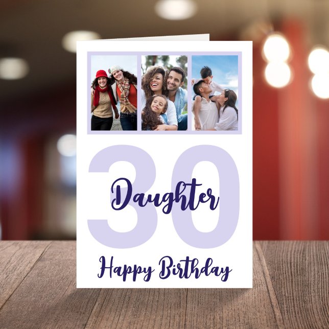 Daughter 30th Birthday Modern Script Photo Collage Card (Creator Uploaded)