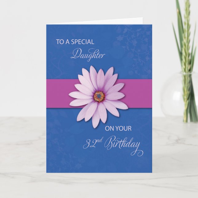 Daughter 32nd Birthday Daisy on Pink & Purple Card (Front)
