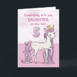 Daughter 5th Birthday Pink Horse With Crown Card<br><div class="desc">A sweet pink pony just like your daughter is prancing with the number five! Gold looking details are woven in her mane and tail. Perfect card to wish your daughter on her 5th birthday!
(Digitally rendered golden looking color)</div>