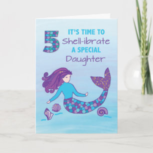 Daughter 5th Birthday Sparkly Look Mermaid Card