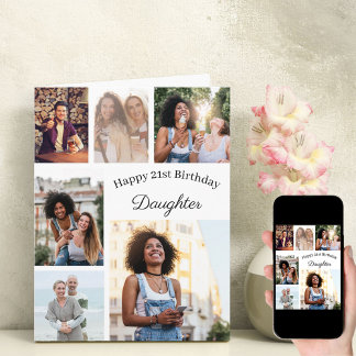 Daughter 6 Photo Collage Any Age Big Birthday Card