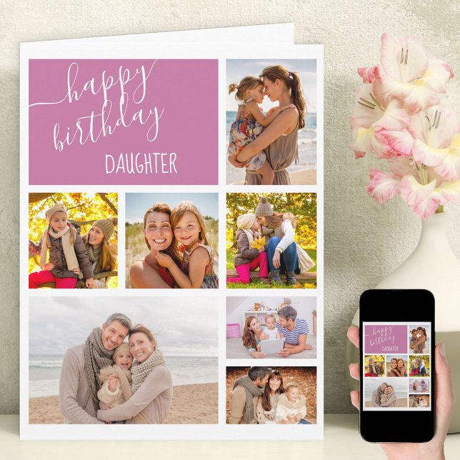 Daughter 7 Photo Collage Personalized Birthday Card (Creator Uploaded)