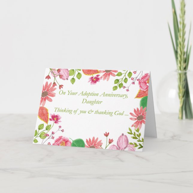 Daughter Adoption Anniversary Watercolor Flowers R Card (Front)