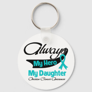 Daughter - Always My Hero - Ovarian Cancer Keychain