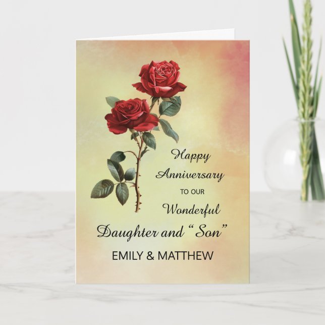 Daughter and Son in Law Anniversary Roses Card (Front)