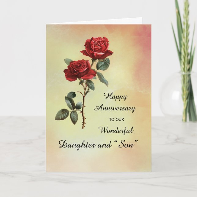 Daughter and Son in Law Anniversary Roses Card (Front)
