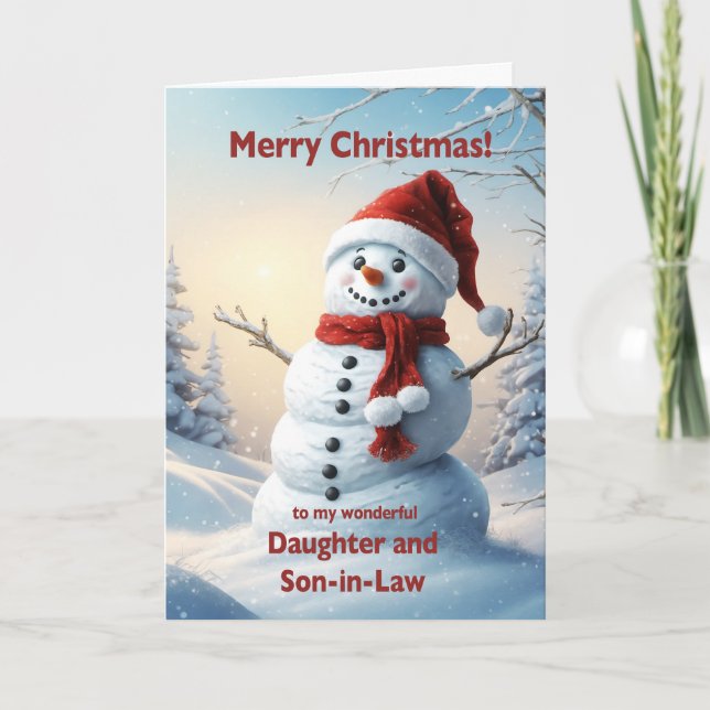 Daughter and Son In Law Christmas Snowman  Holiday Card (Front)
