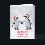 Daughter and Son in Law Cute Penguins in the Snow Card<br><div class="desc">Happy Holidays to your wonderful daughter and son in law with this cute couple card of two penguins in the snow. You can personalize the cover text too!</div>