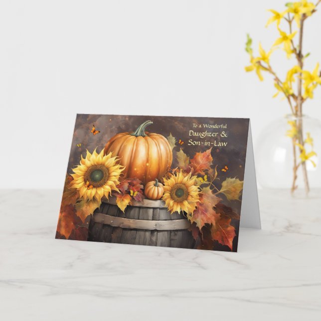 Daughter and Son in Law Happy Thanksgiving Pretty  Card (Yellow Flower)