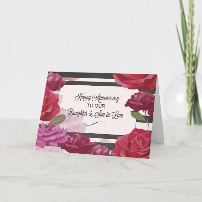 Daughter and Son-in-Law Wedding Anniversary Roses, Card (Front)