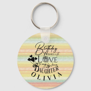 Daughter Birthday Calligraphy Custom Name Modern Keychain