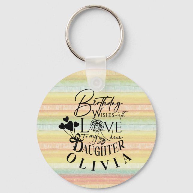 Daughter  Birthday Calligraphy Custom Name  Modern Keychain (Front)