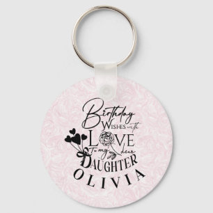 Daughter  Birthday Calligraphy Custom Name  Modern Keychain
