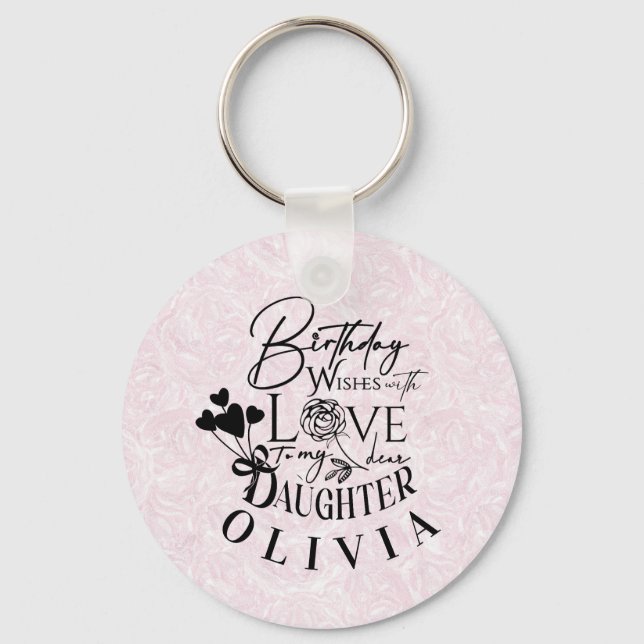 Daughter  Birthday Calligraphy Custom Name  Modern Keychain (Front)
