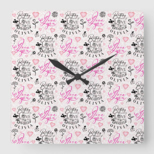 Daughter Birthday Calligraphy Custom Name Modern Square Wall Clock