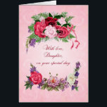 Daughter Birthday Gorgeous Roses<br><div class="desc">This birthday card for a daughter has beautiful roses in full bloom. The pink background has pale pink roses showing through. A gorgeous,  traditional birthday card that will give real joy.</div>