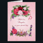 Daughter Birthday Gorgeous Roses<br><div class="desc">This birthday card for a daughter has beautiful roses in full bloom. The pink background has pale pink roses showing through. A gorgeous, traditional birthday card that will give real joy.</div>