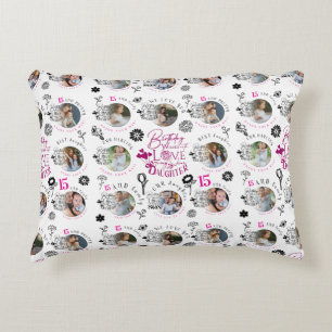 Daughter Birthday Photo Collage Typography  Accent Pillow