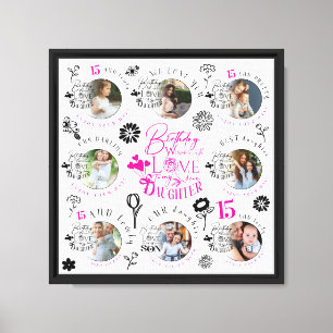 Daughter Birthday Photo Collage Typography Canvas Print