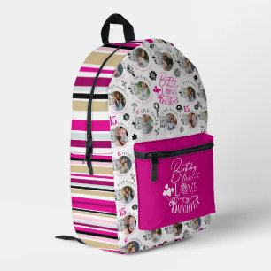 Daughter Birthday Photo Collage Typography Printed Backpack