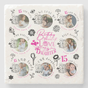 Daughter Birthday Photo Collage Typography  Stone Coaster