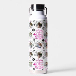 Daughter Birthday Photo Collage Typography  Water Bottle