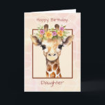 Daughter Birthday Sweet Safari Jungle Giraffe Card<br><div class="desc">Celebrate your daughter’s special day with this heartwarming design featuring an adorable baby giraffe adorned with soft pink and yellow florals. Set against a gentle watercolor background with a subtle giraffe pattern, this card is full of love, sweetness, and charm. A perfect way to remind her how treasured she is...</div>