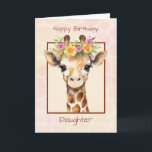 Daughter Birthday Sweet Safari Jungle Giraffe Card<br><div class="desc">Celebrate your daughter’s special day with this heartwarming design featuring an adorable baby giraffe adorned with soft pink and yellow florals. Set against a gentle watercolor background with a subtle giraffe pattern, this card is full of love, sweetness, and charm. A perfect way to remind her how treasured she is...</div>