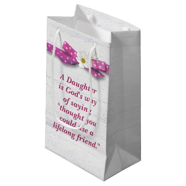 Daughter Birthday with Polka Dot Ribbon  Small Gift Bag (Front Angled)