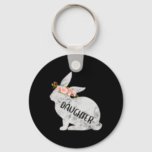 Daughter Bunny Matching Family Floral Bunny Rabbit Keychain