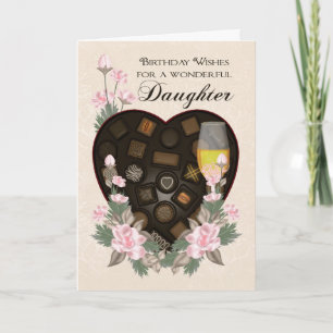Daughter Chocolates Wine And Flower Birthday Greet Card