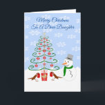 Daughter Christmas Card Snowman Tree And Robins<br><div class="desc">Daughter Christmas card Christmas tree, snowman and robins design. You can customise this Christmas card with any text then have it printed and sent to you or instantly download it. Should you require any help with customising then contact us through the message link on this page. Daughter snowman design personalised...</div>